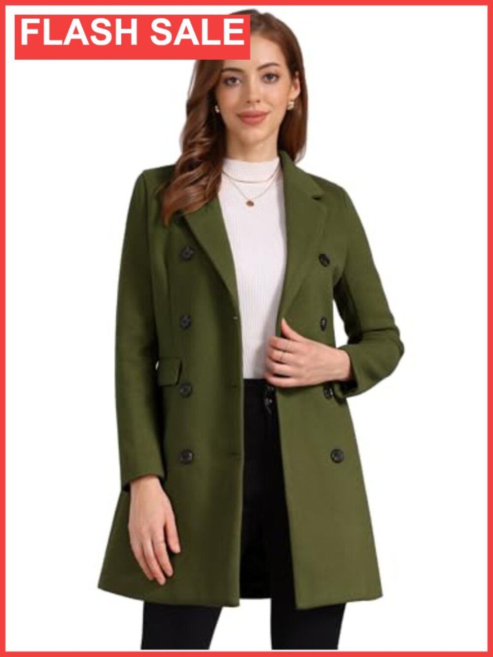 Allegra K Women's Winter Trench Peacoat Double Breasted Notched Lapel